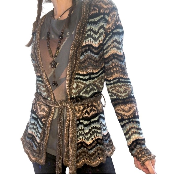 Vintage Anthropologie Moth Cardigan Sz S Boho Festival Wool Mohair Blend Earthy - Picture 1 of 13
